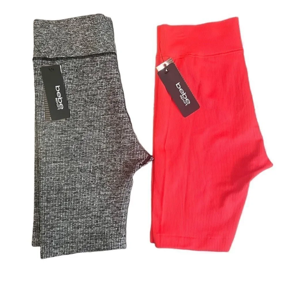 BeBe sport seamless athletic shorts bundle grey coral size medium